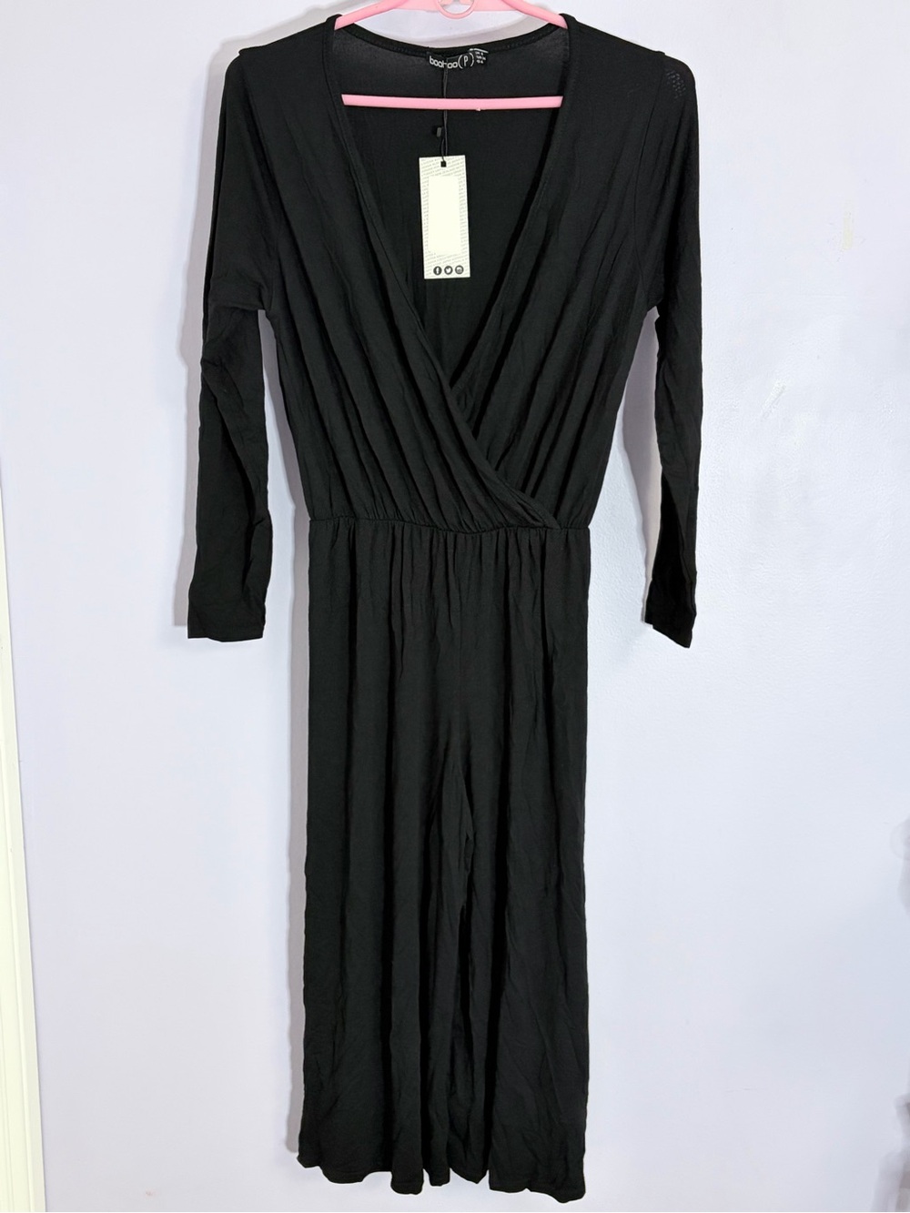 Boohoo petite black long sleeve jumpsuit